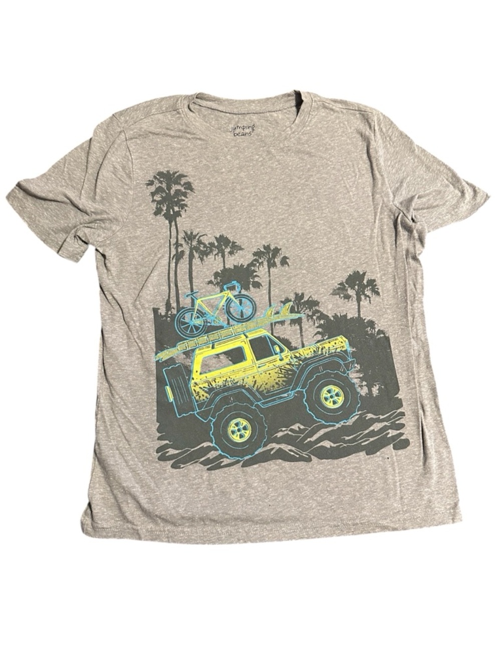 Jumping BeansGraphic Off-Road Truck Tee in Heather Gray with Yellow & Teal Print